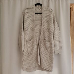 Anthropologie Moth Basketweave Long Cardigan Gray Large